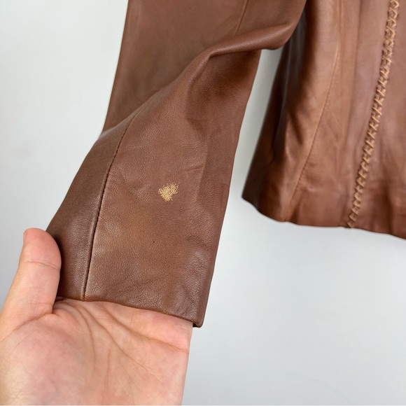 Danier Authentic Vintage Brown Camel Genuine Leather Button Front Blazer size M - Picture 7 of 15